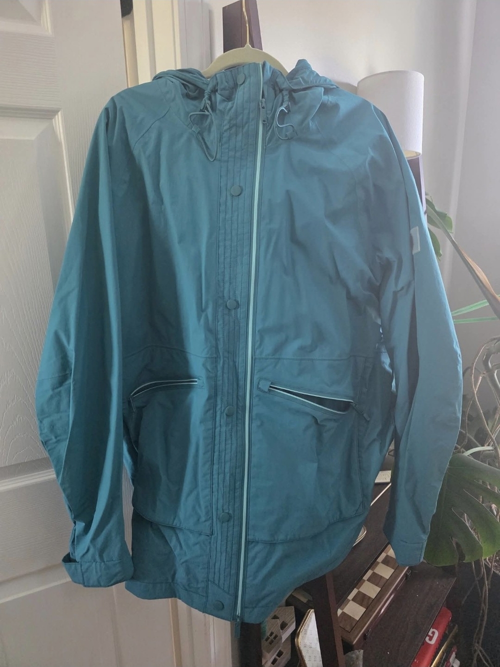 Free People Teal Hooded Raincoat